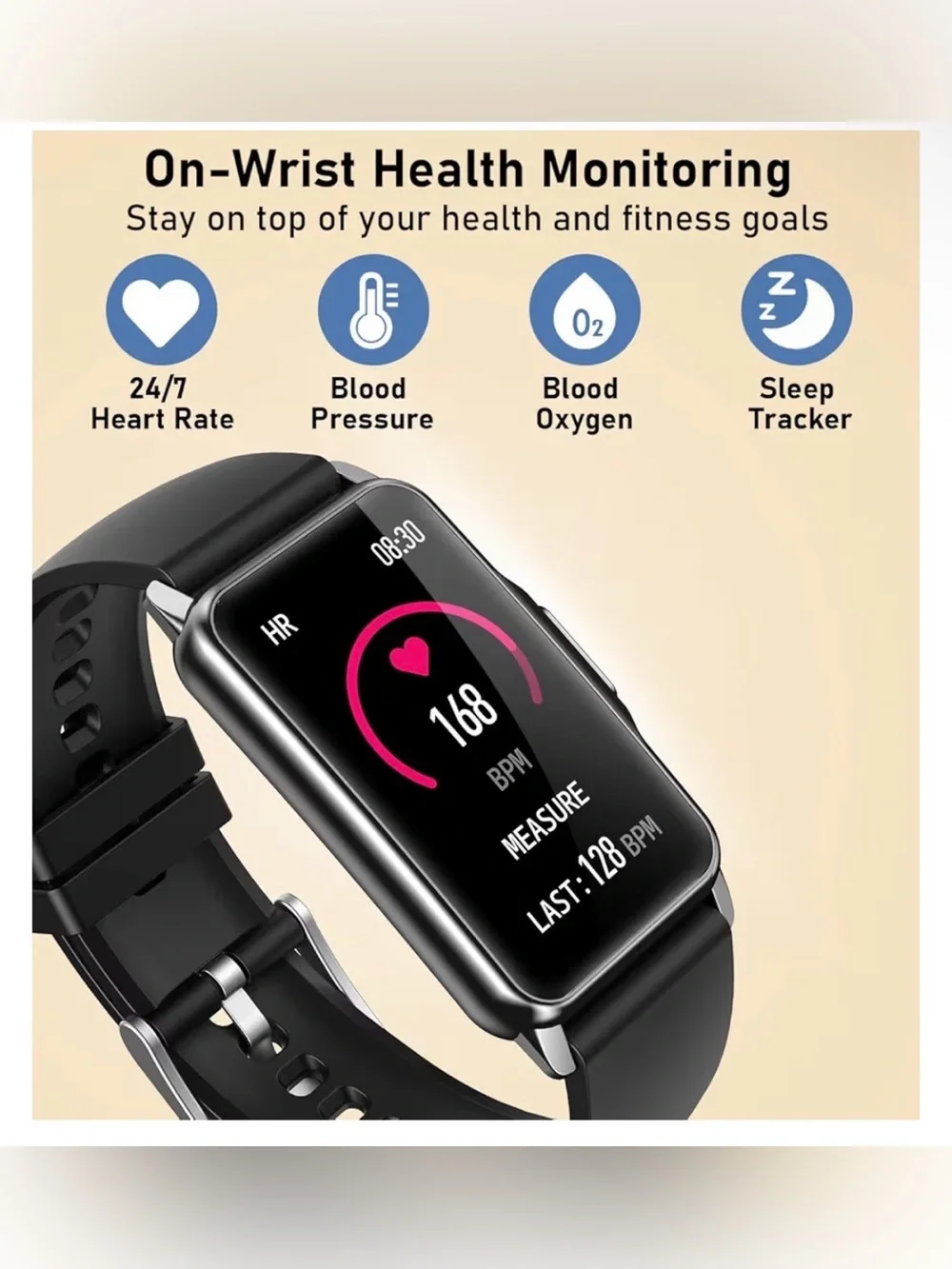 Mindrose Black Fitness Smartwatch with Silicone Band